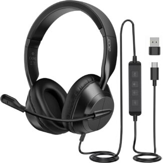 Acer Headset with Microphone for PC - ENC Noise Cancelling Headphones with Mic, Dual USB C Headset with Microphone & USB, 40mm Drivers Wired Headset with Mic for Work, Call Center Headset for Office
