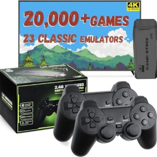 LIUWEI New Retro Gaming Console & Game Stick Pro - 20,000+ Classic Video Games, 23 Emulators, Dual Wireless Controllers, 4K HDMI Output, Plug & Play, Compatible with TV, PC, Projector, 64GB